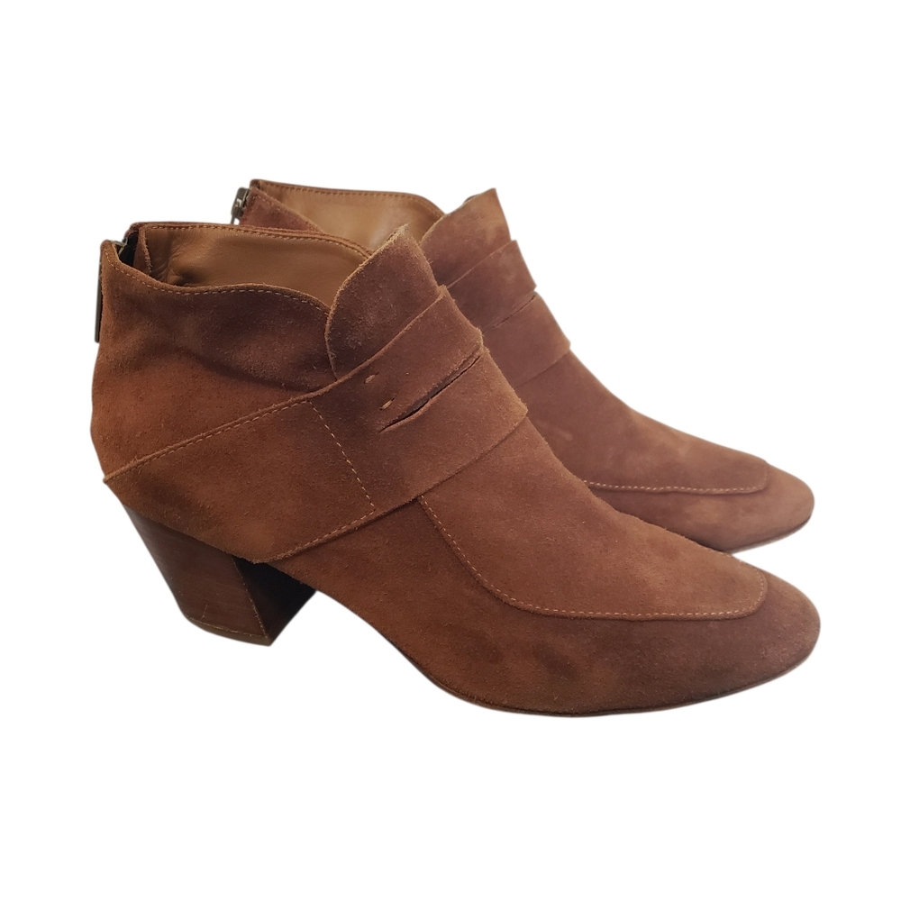 Aquatalia Suede Ankle Boots Back Zipper Block Heel Made in Italy Womens Size 8